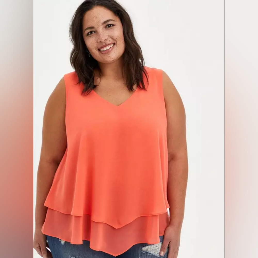 Torrid Coral Chiffon Double Layer Tank Plus Size 0x